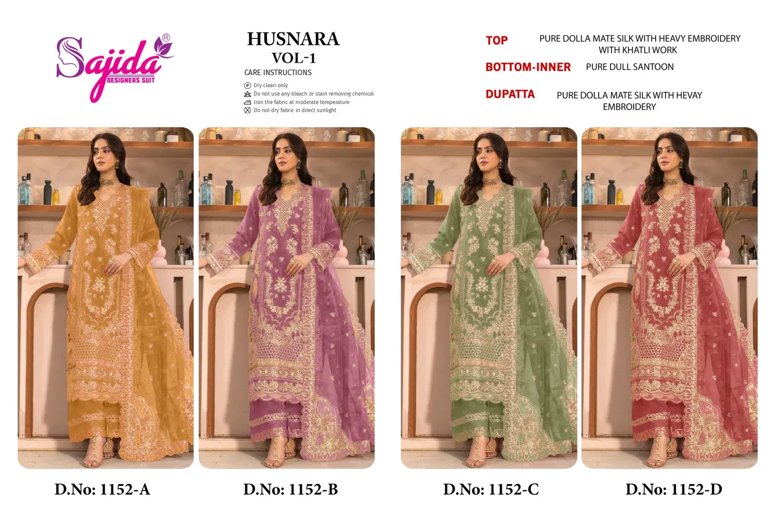 Buy Sajida Husnara Vol 1 Dolla Silk With Embroidered Pakistani Salwar Kameez Wholesale 2026