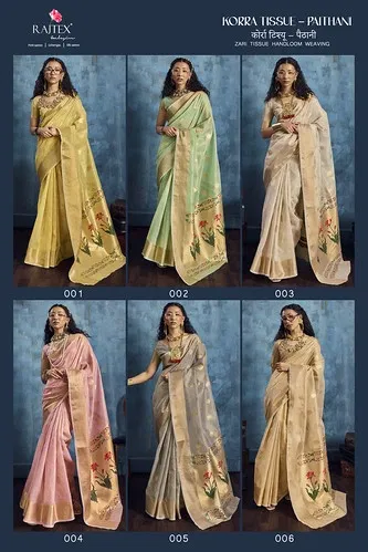 Latest Rajtex Korra Tissue Paithani Zari Tissue Handloom Weaving Saree Collection Wholesale 2026