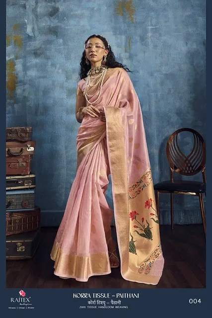 Latest Rajtex Korra Tissue Paithani Zari Tissue Handloom Weaving Saree Collection Wholesale 2026