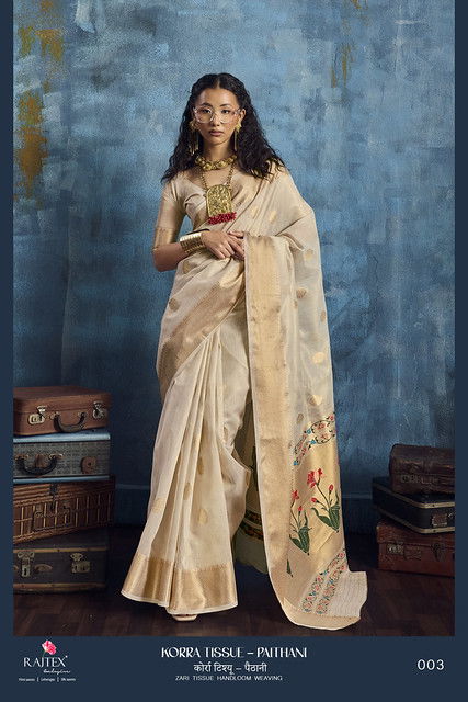 Latest Rajtex Korra Tissue Paithani Zari Tissue Handloom Weaving Saree Collection Wholesale 2026