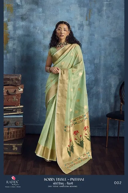 Latest Rajtex Korra Tissue Paithani Zari Tissue Handloom Weaving Saree Collection Wholesale 2026