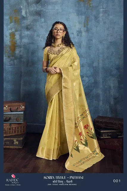 Latest Rajtex Korra Tissue Paithani Zari Tissue Handloom Weaving Saree Collection Wholesale 2026