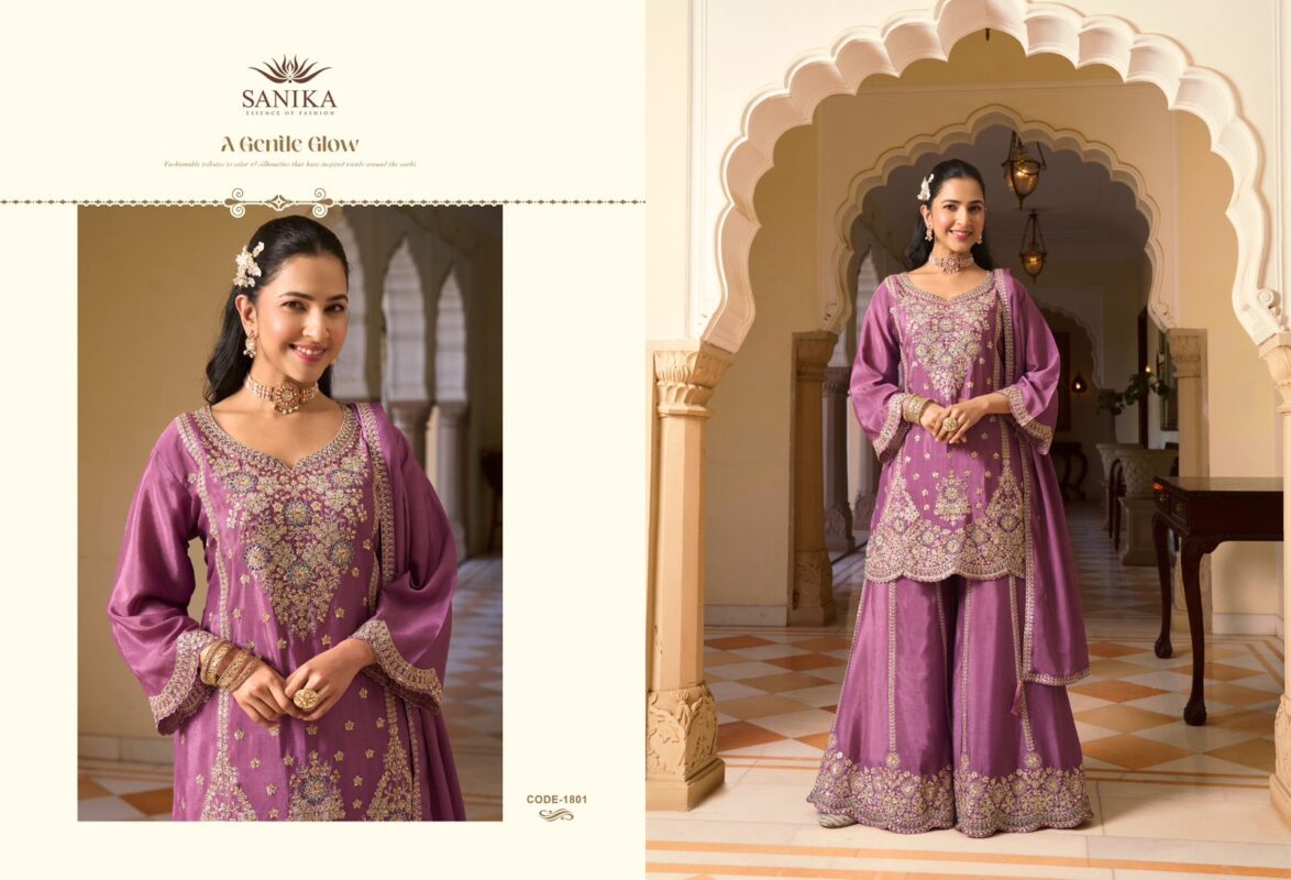 Launching Sanika Pehar Chinon Silk Embroidery Top Plazzo With Dupatta Wholesale 2026