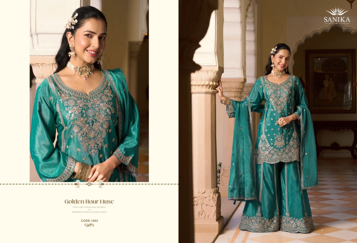 Launching Sanika Pehar Chinon Silk Embroidery Top Plazzo With Dupatta Wholesale 2026