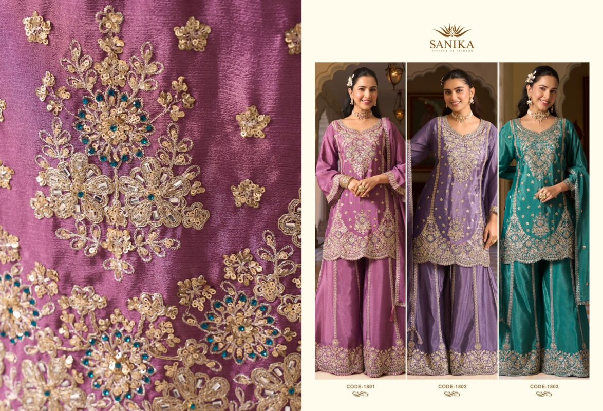 Launching Sanika Pehar Chinon Silk Embroidery Top Plazzo With Dupatta Wholesale 2026