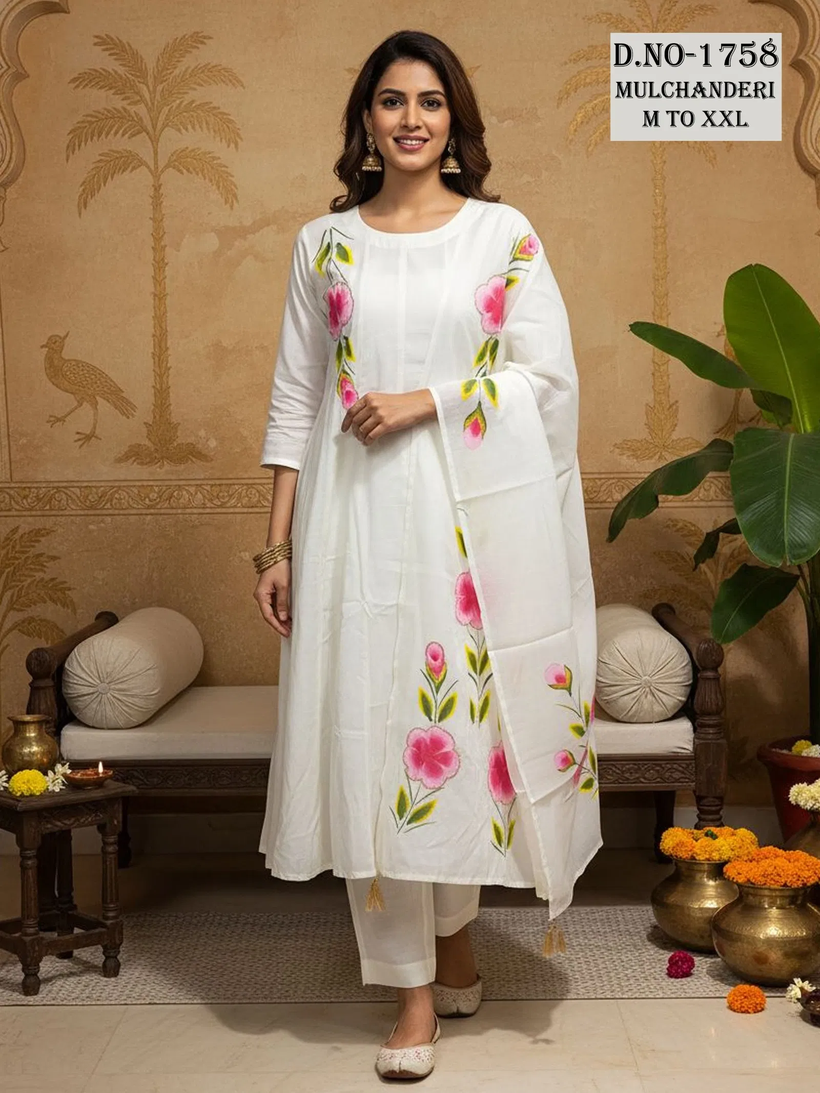 Beautiful Dnp Aarti 1758 Chanderi Mul Handwork Anarkali Top With Bottom And Dupatta Collection Wholesale 2026