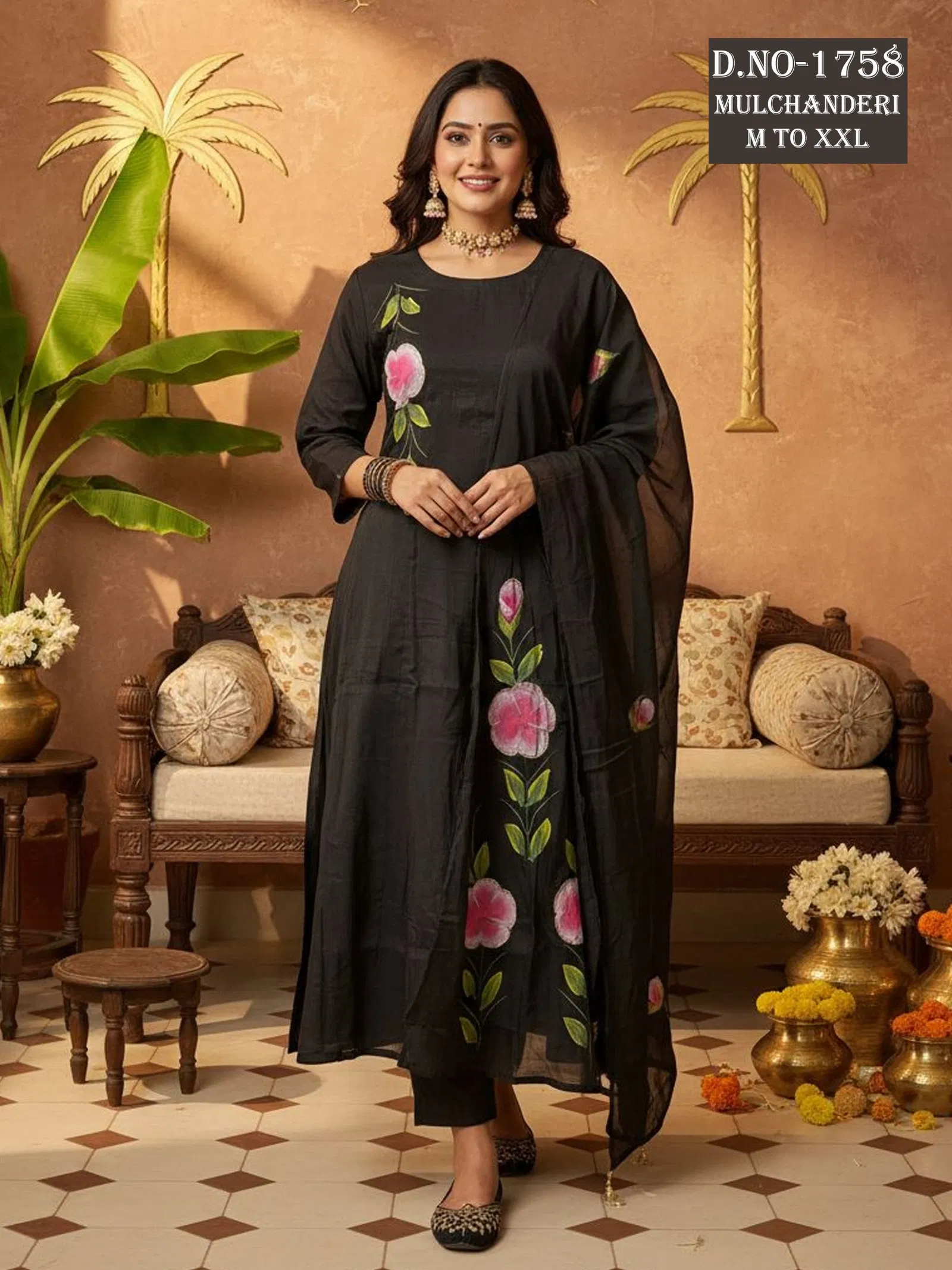 Beautiful Dnp Aarti 1758 Chanderi Mul Handwork Anarkali Top With Bottom And Dupatta Collection Wholesale 2026