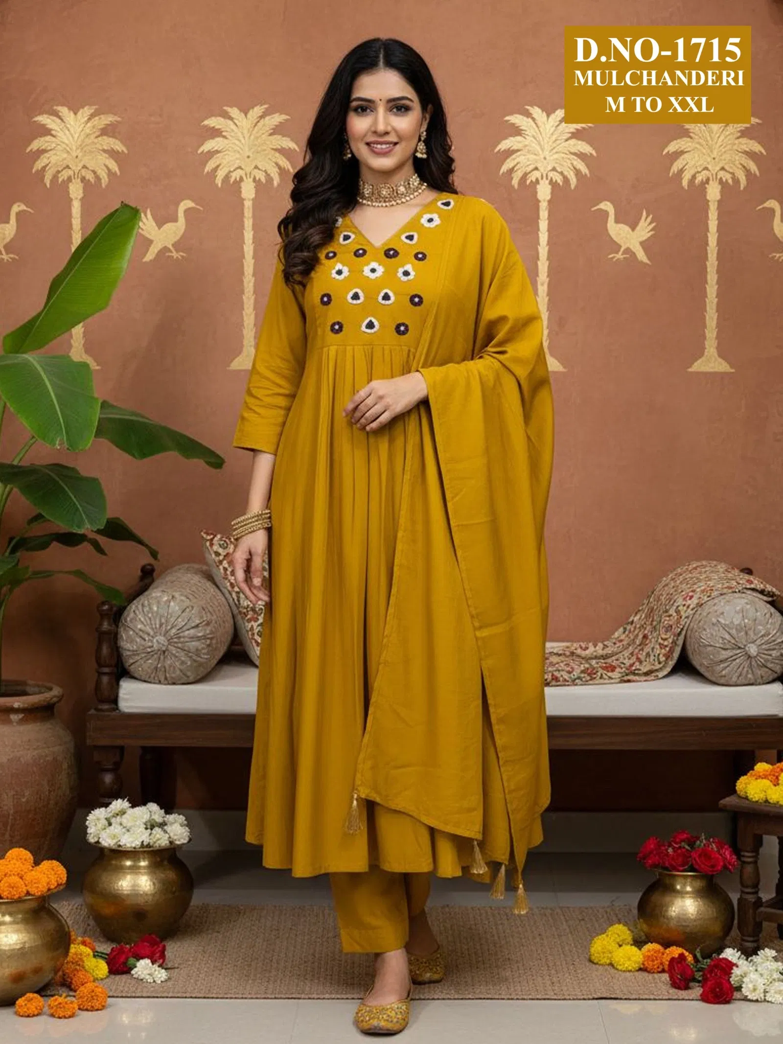 Launching Dnp Aarti 1715 Chanderi Mul Handwork Anarkali Top With Bottom And Dupatta Collection Wholesale 2026