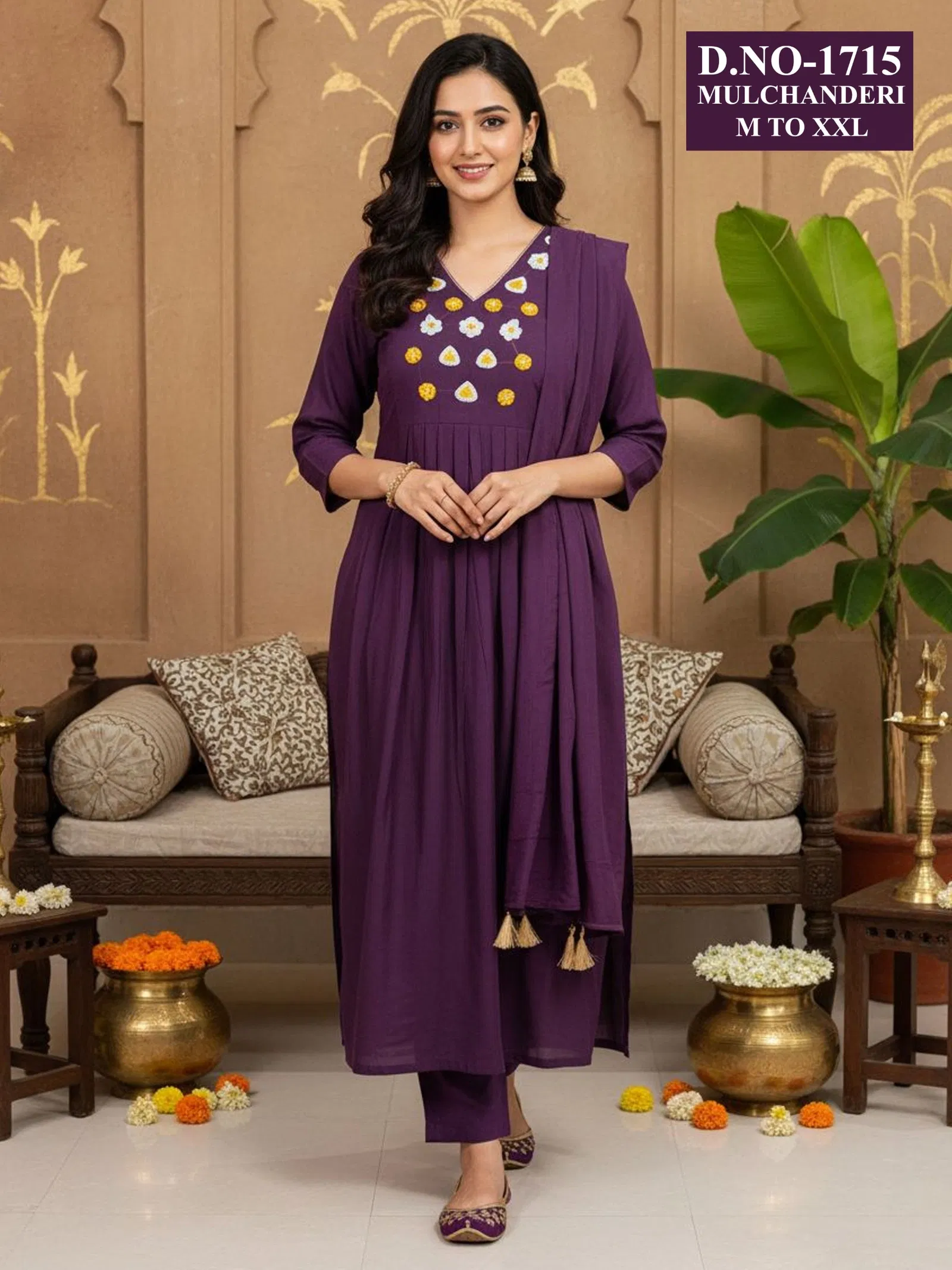 Launching Dnp Aarti 1715 Chanderi Mul Handwork Anarkali Top With Bottom And Dupatta Collection Wholesale 2026