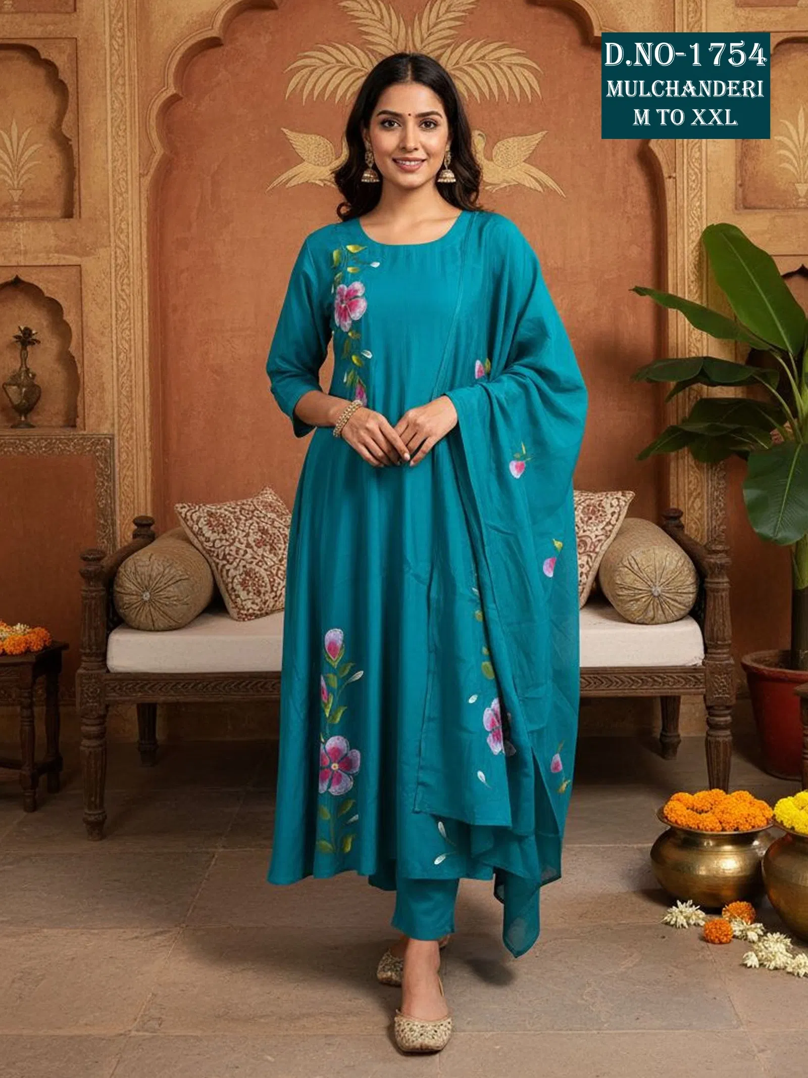 Latest Dnp Aarti 1754 Chanderi Mul Handwork Anarkali Top With Bottom And Dupatta Collection Wholesale 2026