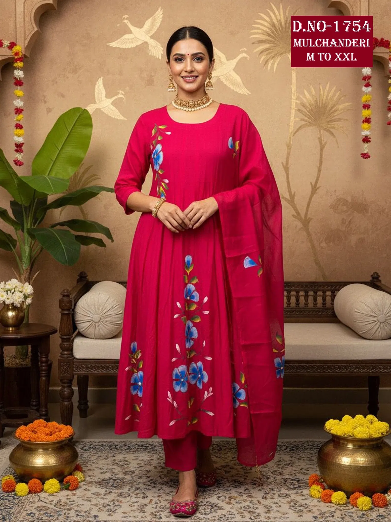 Latest Dnp Aarti 1754 Chanderi Mul Handwork Anarkali Top With Bottom And Dupatta Collection Wholesale 2026