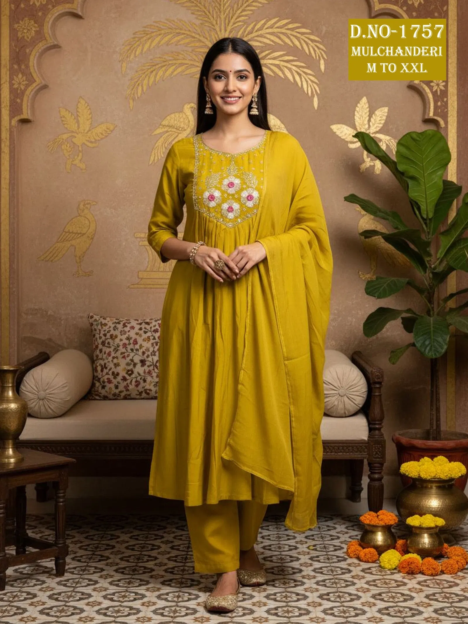 Stylish Dnp Aarti 1755 And 1757 Chanderi Mul Handwork Anarkali Top With Bottom And Dupatta Collection Wholesale 2026
