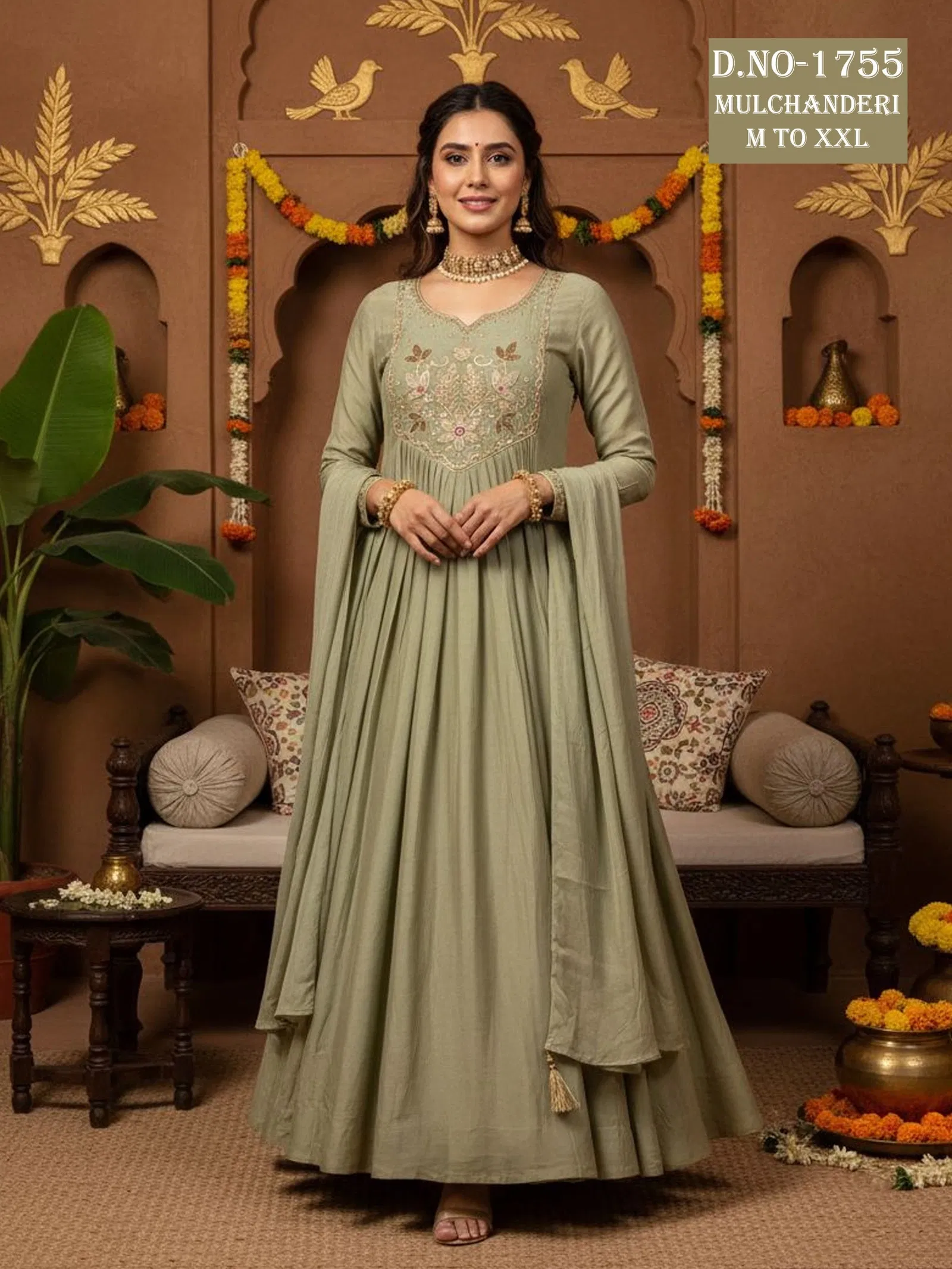 Stylish Dnp Aarti 1755 And 1757 Chanderi Mul Handwork Anarkali Top With Bottom And Dupatta Collection Wholesale 2026
