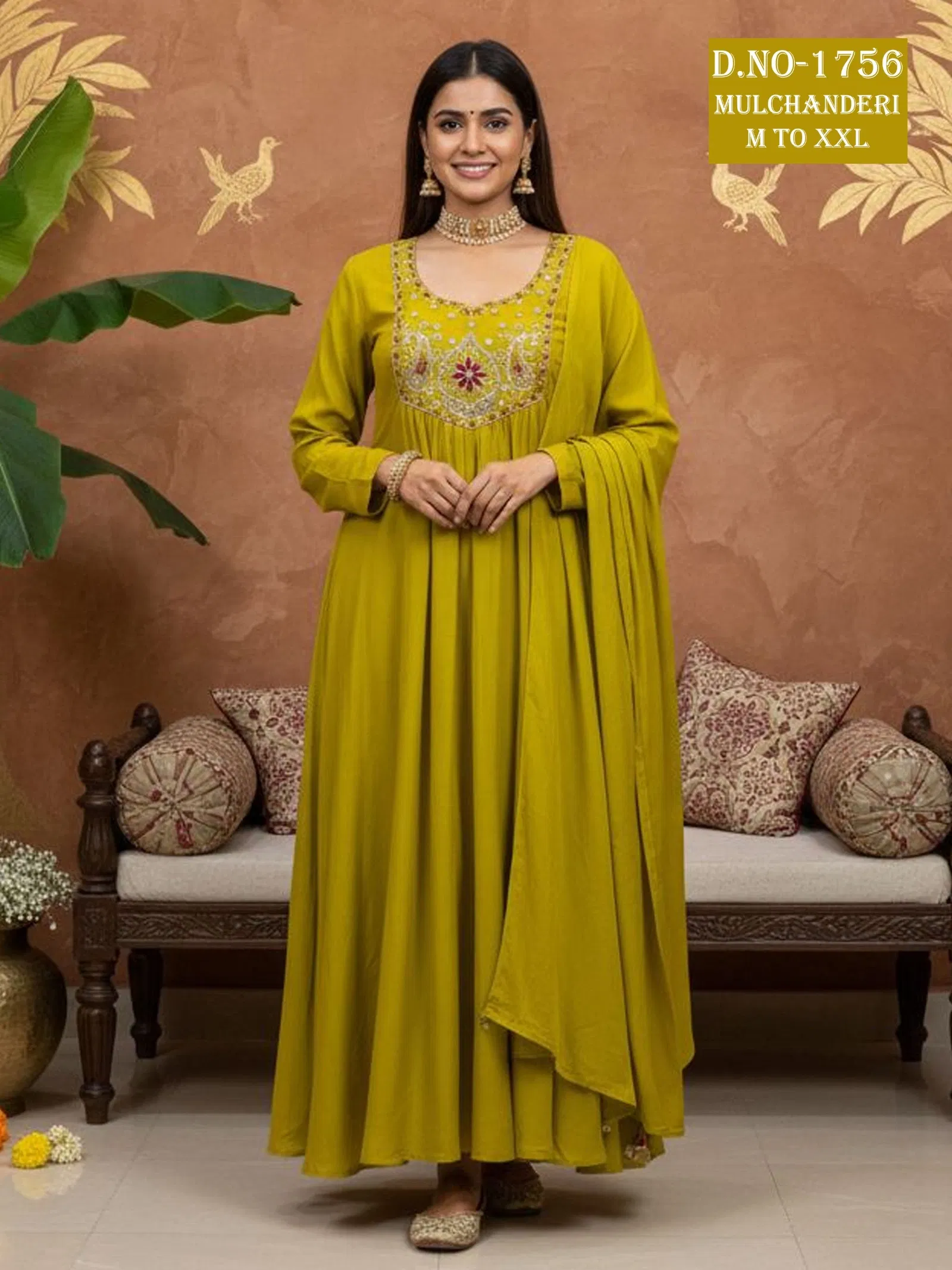 Buy Dnp Aarti 1756 Chanderi Mul Handwork Anarkali Top With Bottom And Dupatta Collection Wholesale 2026