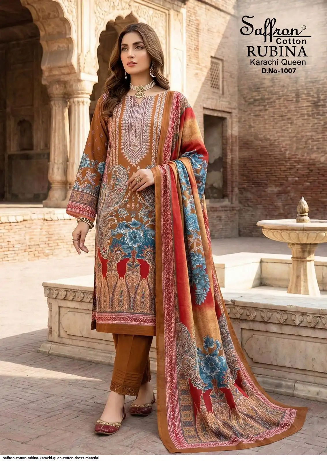 Buy Saffron Cotton Rubina Karachi Queen Cotton Dress Material Collection Wholesale 2026