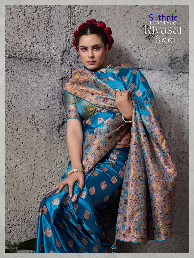 Beautiful Sethnic Riyasat Makhmal Satin Silk Meenakari Traditional Wear Saree Collection Wholesale 2026