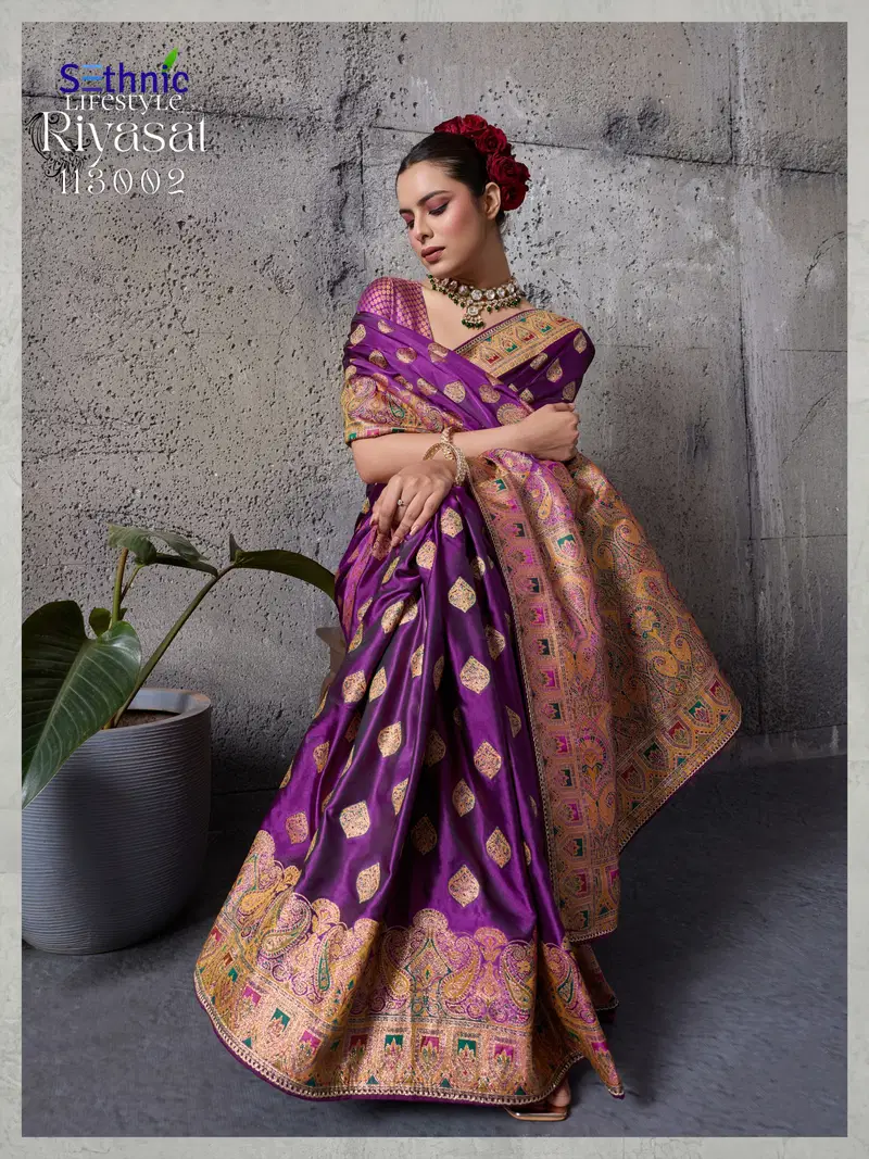 Beautiful Sethnic Riyasat Makhmal Satin Silk Meenakari Traditional Wear Saree Collection Wholesale 2026