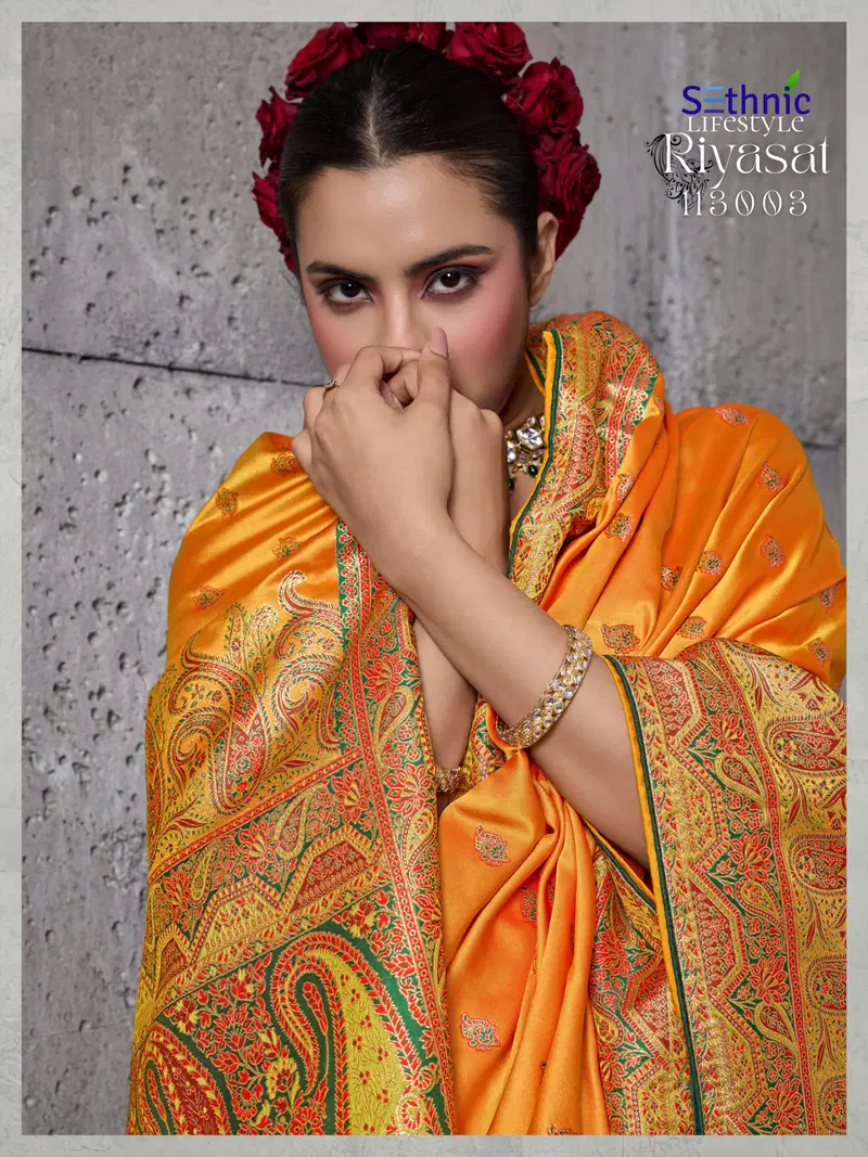 Beautiful Sethnic Riyasat Makhmal Satin Silk Meenakari Traditional Wear Saree Collection Wholesale 2026