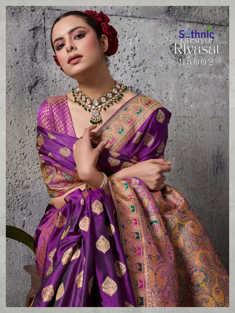 Beautiful Sethnic Riyasat Makhmal Satin Silk Meenakari Traditional Wear Saree Collection Wholesale 2026