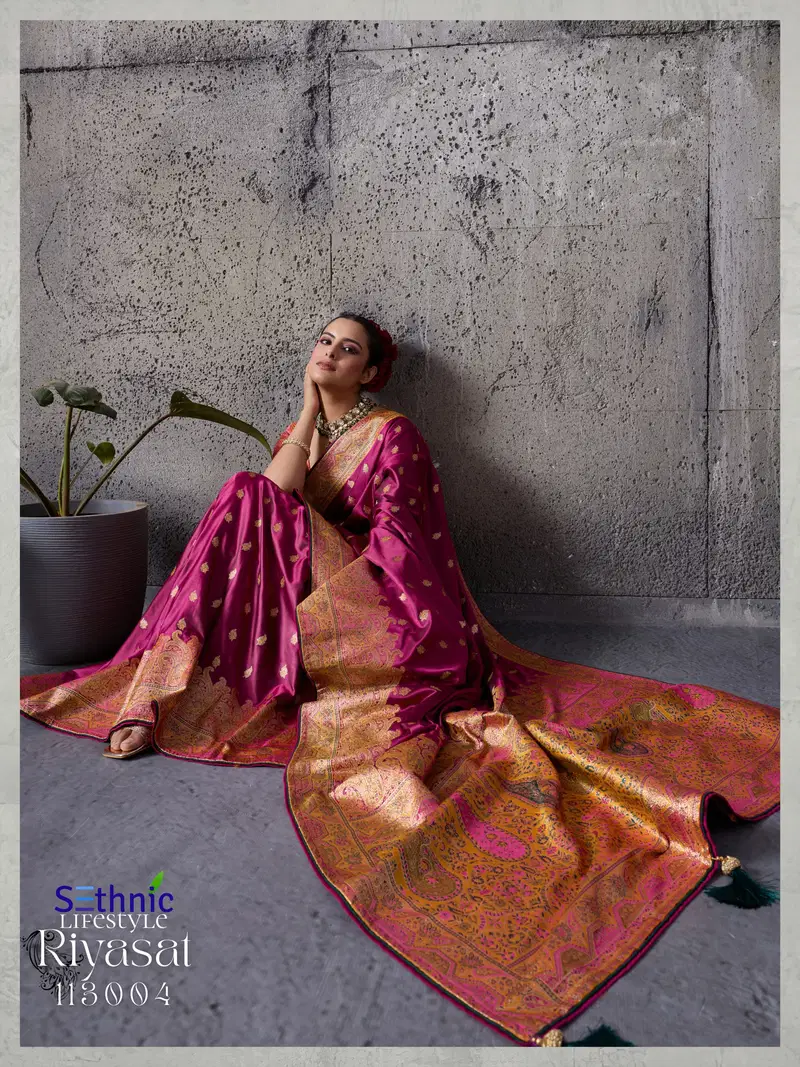 Beautiful Sethnic Riyasat Makhmal Satin Silk Meenakari Traditional Wear Saree Collection Wholesale 2026