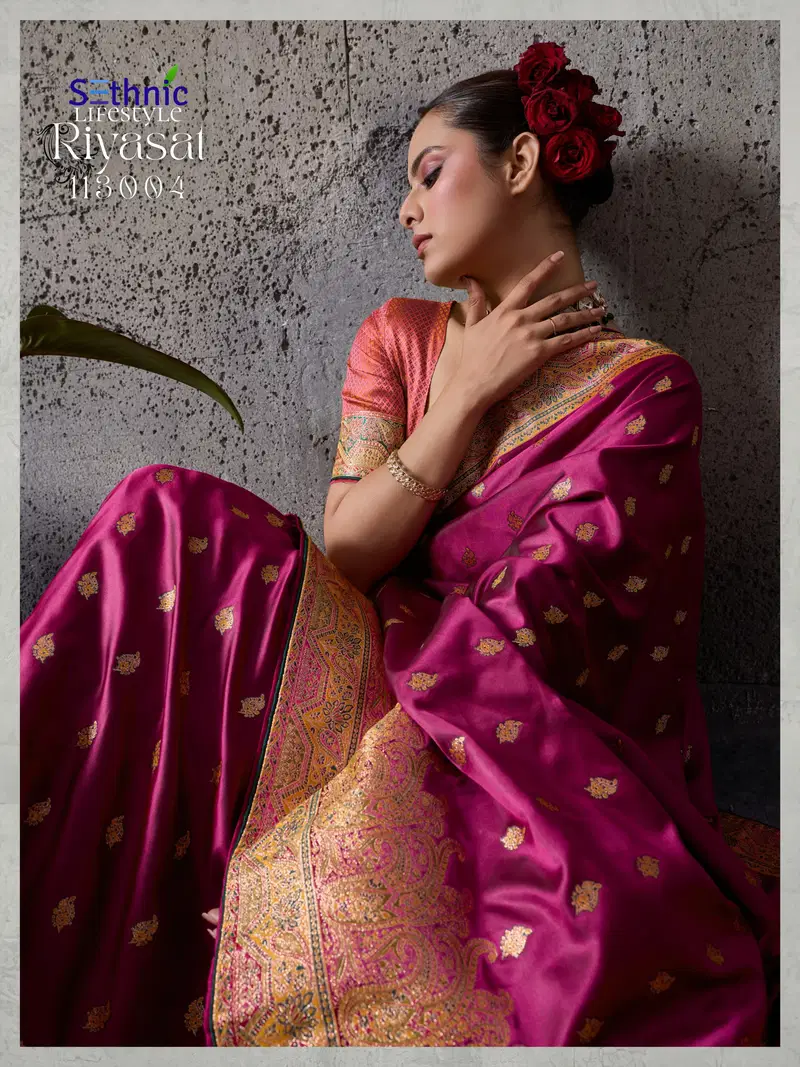 Beautiful Sethnic Riyasat Makhmal Satin Silk Meenakari Traditional Wear Saree Collection Wholesale 2026