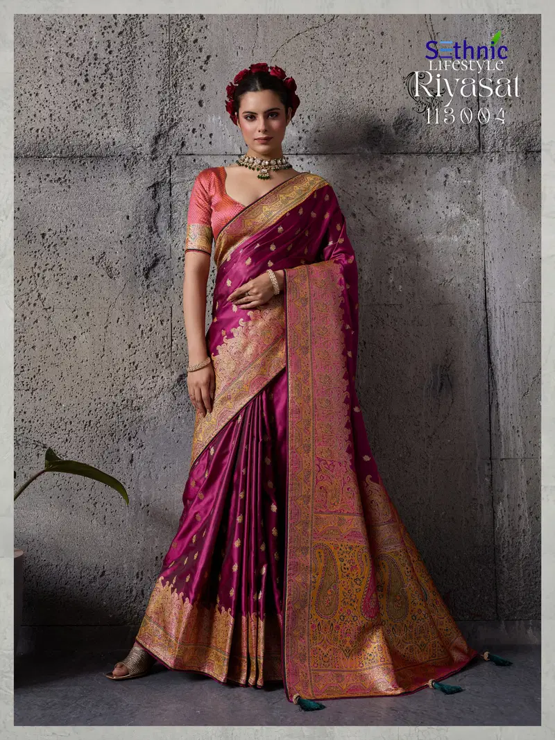Beautiful Sethnic Riyasat Makhmal Satin Silk Meenakari Traditional Wear Saree Collection Wholesale 2026