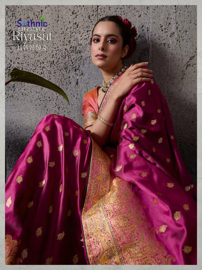 Beautiful Sethnic Riyasat Makhmal Satin Silk Meenakari Traditional Wear Saree Collection Wholesale 2026