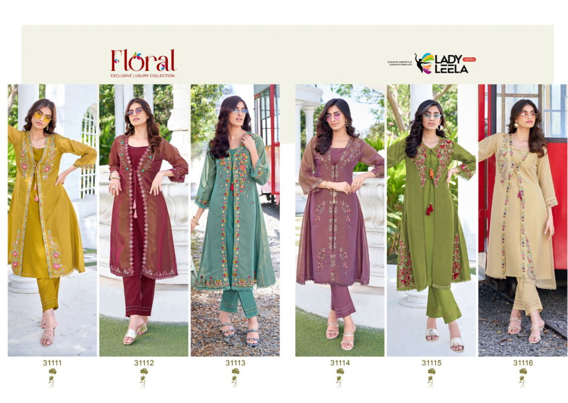 Latest Lady Leela Floral Shimmer Organza Handwork And Embroidery Kurti With Bottom Wholesale 2026