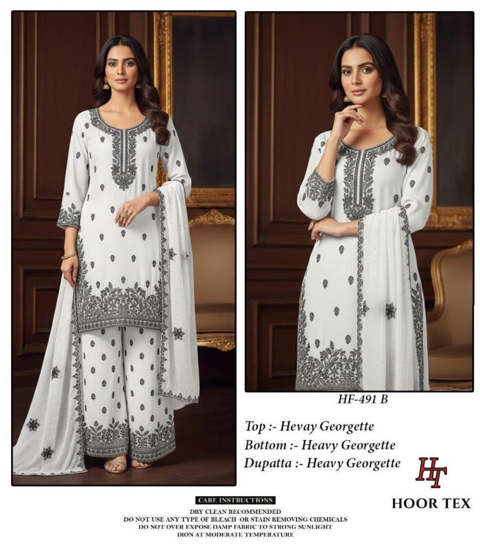 Stylish Hoor Tex HF 491 A to D Heavy Chinon With Cut Work Readymade Collection Wholesale 2026