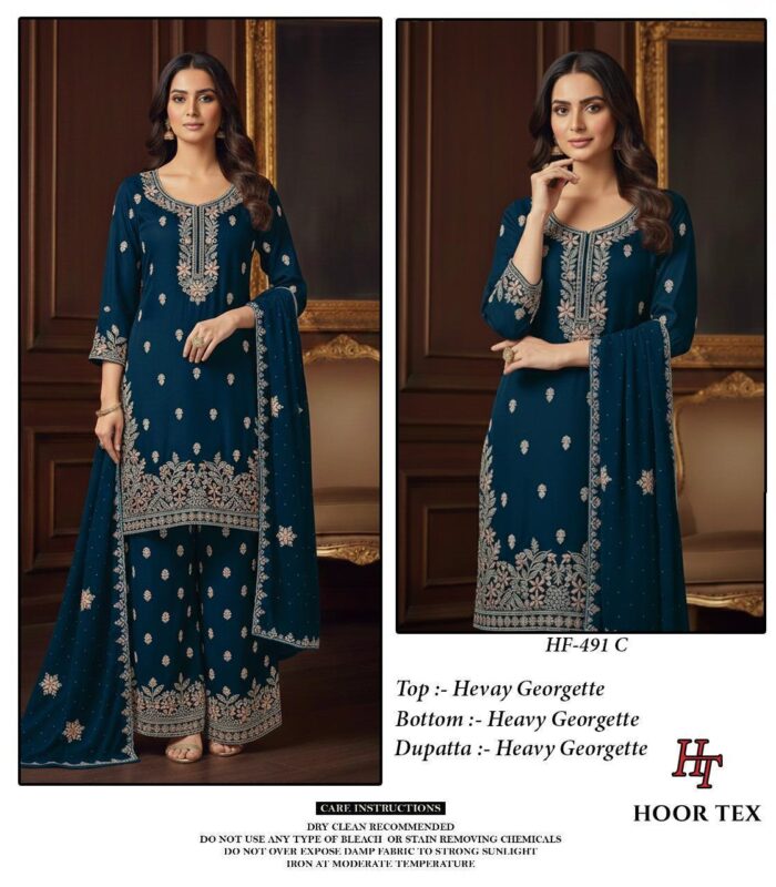 Stylish Hoor Tex HF 491 A to D Heavy Chinon With Cut Work Readymade Collection Wholesale 2026