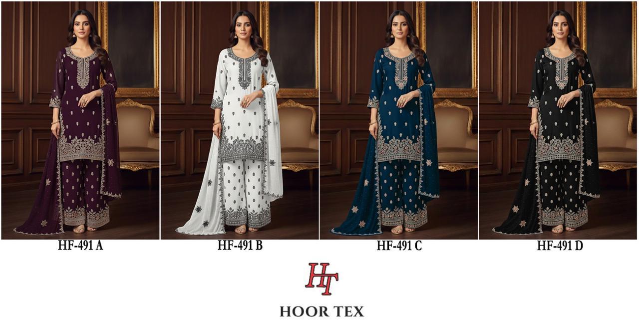 Stylish Hoor Tex HF 491 A to D Heavy Chinon With Cut Work Readymade Collection Wholesale 2026