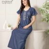 Dnp Mannat Np 2354 Original Denim Gown With Embroidery Side Pocket Nighty Wholesale