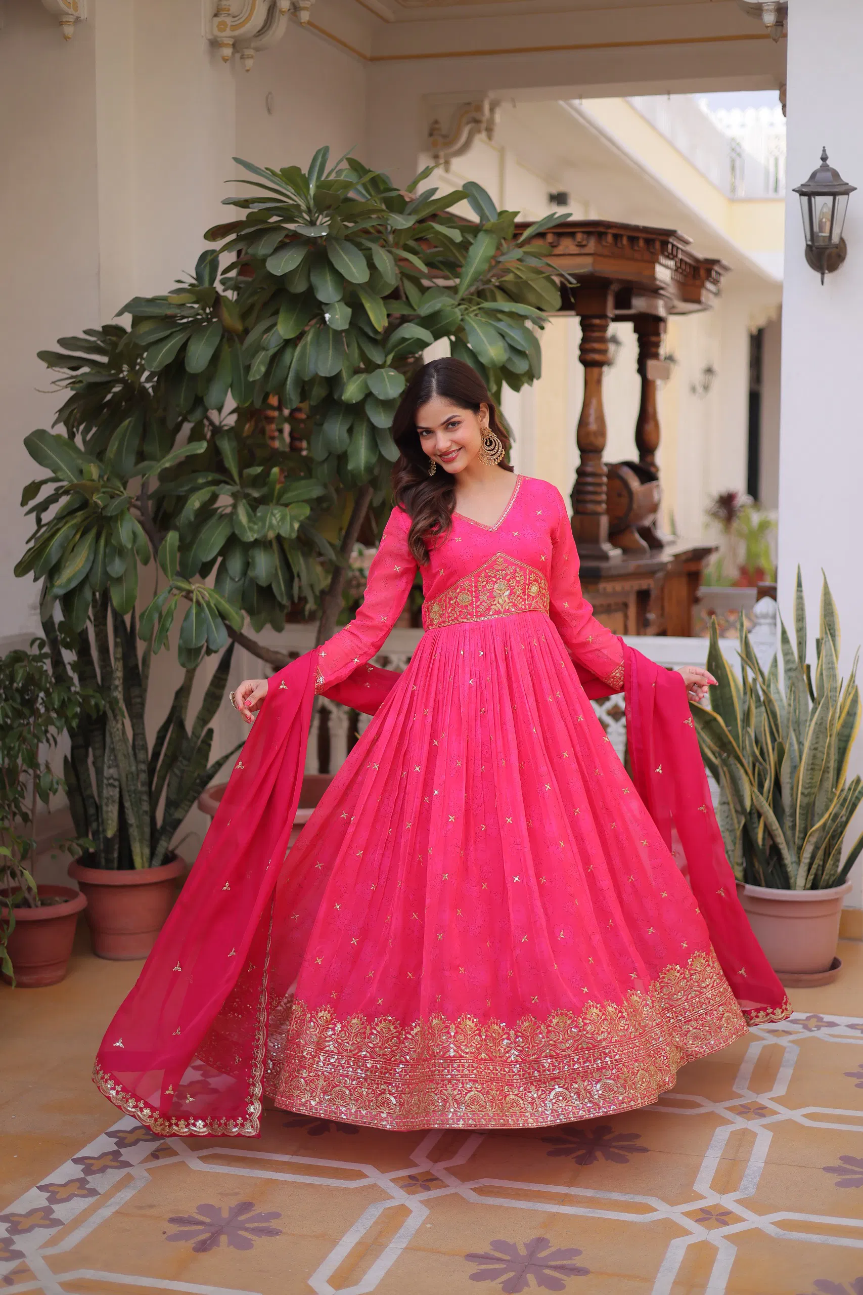 Lekha KA 1235 Russian Silk Embroidery Zari Sequins Work Gown With Dupatta Wholesale