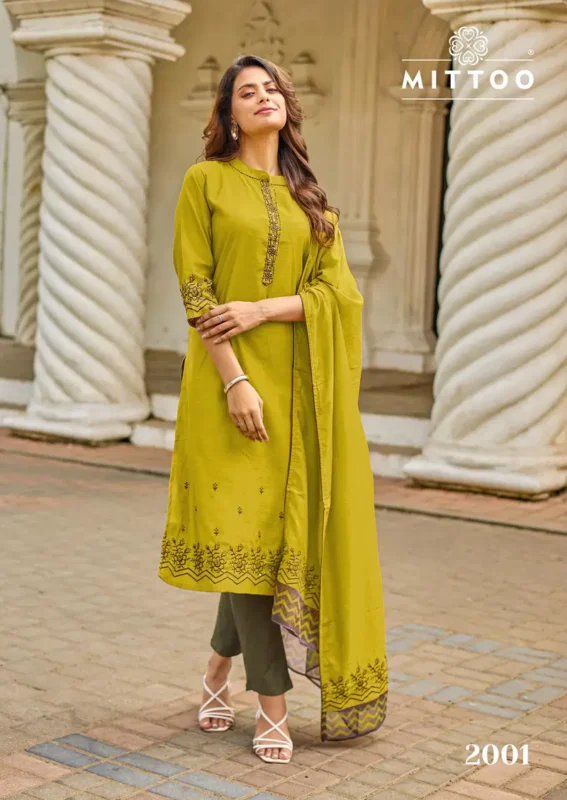 Stylish Mittoo Roopkala Viscose Thread Work Kurti Pant And Dupatta Collection Wholesale 2026