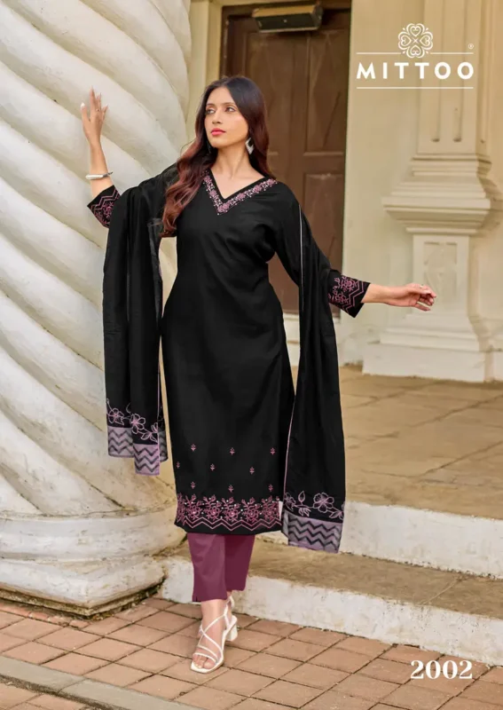 Stylish Mittoo Roopkala Viscose Thread Work Kurti Pant And Dupatta Collection Wholesale 2026
