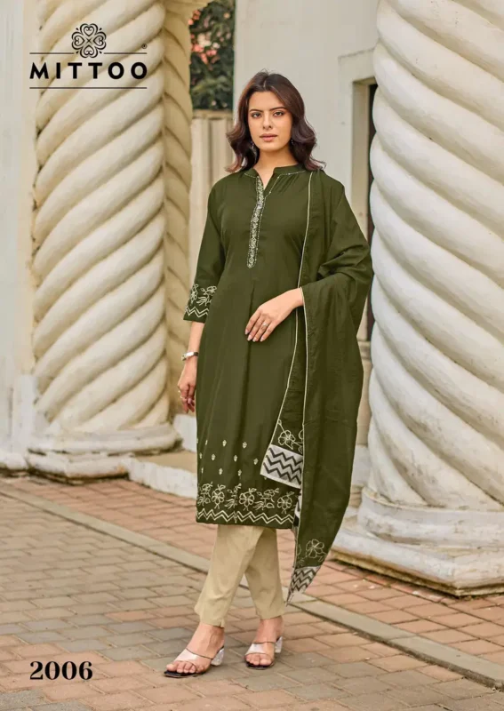 Stylish Mittoo Roopkala Viscose Thread Work Kurti Pant And Dupatta Collection Wholesale 2026