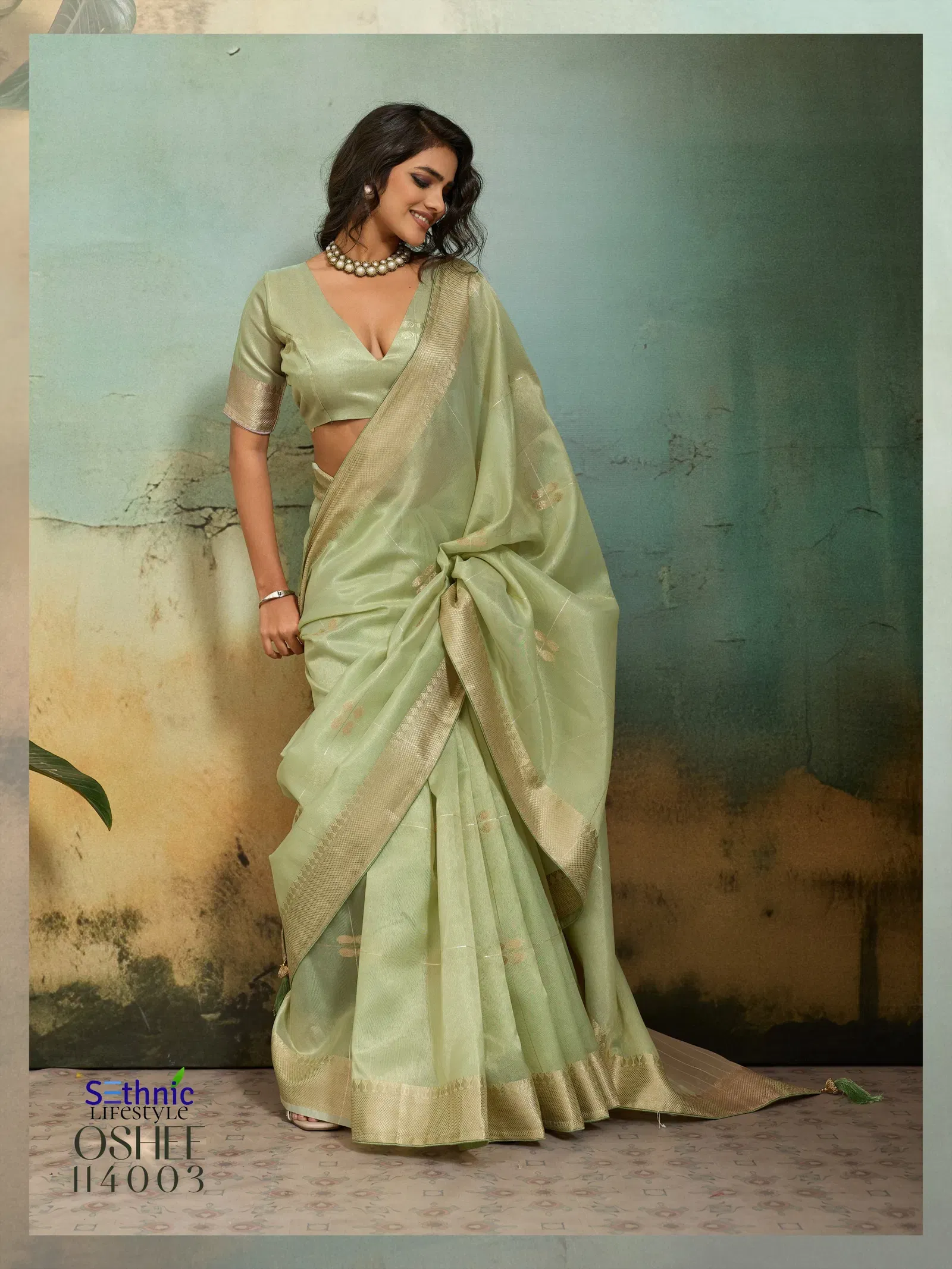 Buy Sethnic Oshee Vibe Tissue Linen Zari Woven Festival Wear Saree Collection Wholesale 2026