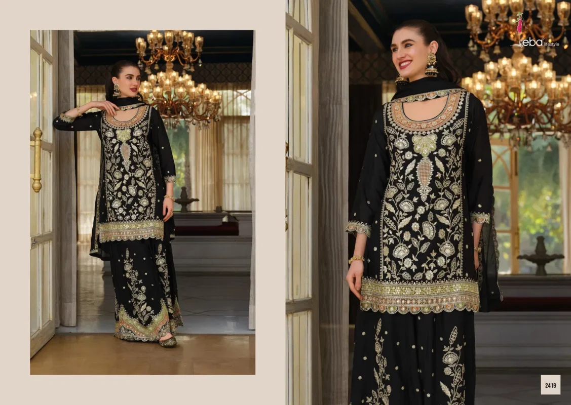 Beautiful Eba Anokhi Black And White Chinon With Embroidery Worked Top Bottom And Dupatta Wholesale 2026
