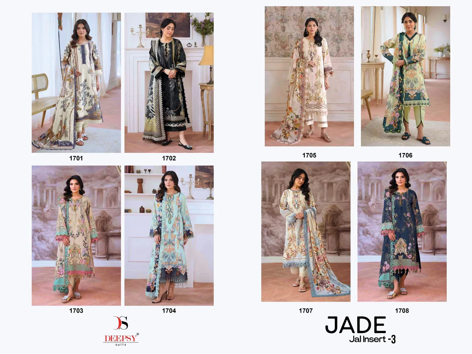 Latest Deepsy Jade Jal Insert Vol 3 Chiffon Dupatta Cotton Pakistani Salwar Kameez Wholesale 2026