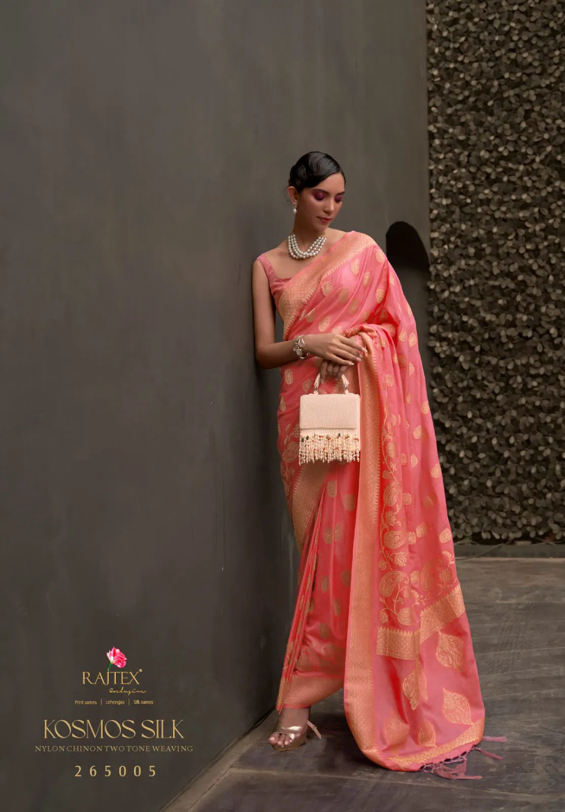 Rajtex Kosmos Silk Nylon Chinnon Silk Saree Collection Wholesale