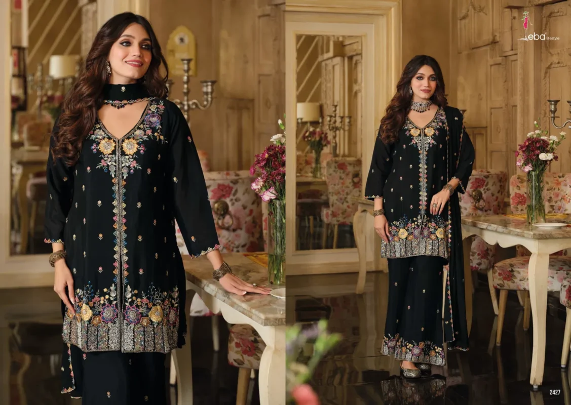 Beautiful Eba Sanvi Black And White Chinon With Beats Work Top Plazzo And Dupatta Wholesale 2026