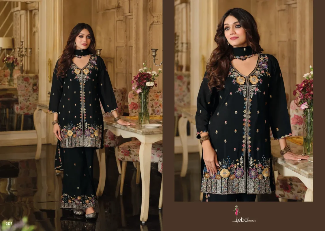 Beautiful Eba Sanvi Black And White Chinon With Beats Work Top Plazzo And Dupatta Wholesale 2026