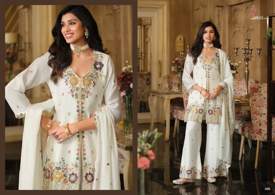 Beautiful Eba Sanvi Black And White Chinon With Beats Work Top Plazzo And Dupatta Wholesale 2026