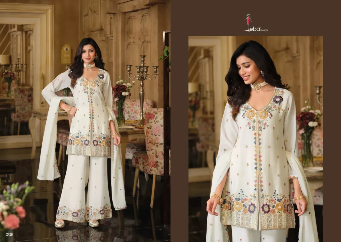 Beautiful Eba Sanvi Black And White Chinon With Beats Work Top Plazzo And Dupatta Wholesale 2026