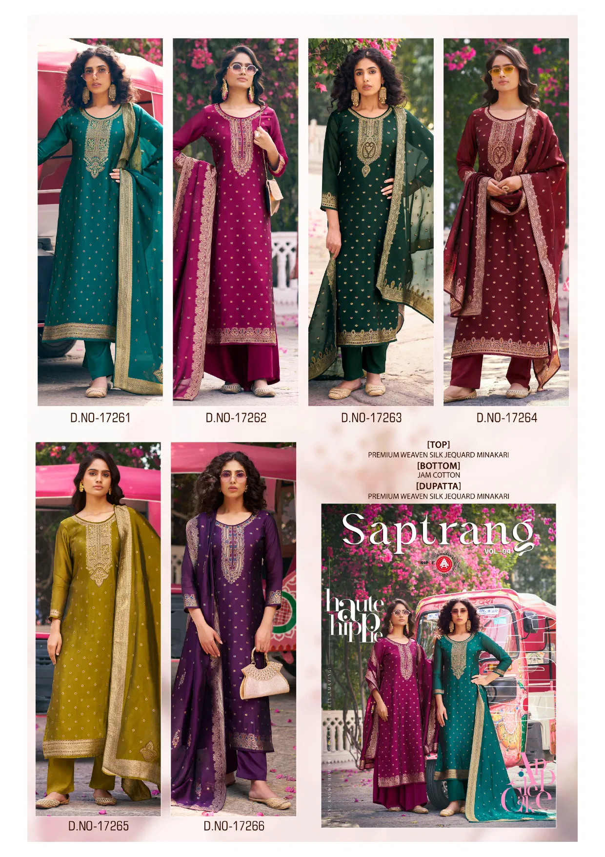 Stylish Triple Aaa Saptrang Vol 4 Silk Jacquard Minakari Dress Material Collection Wholesale 2026