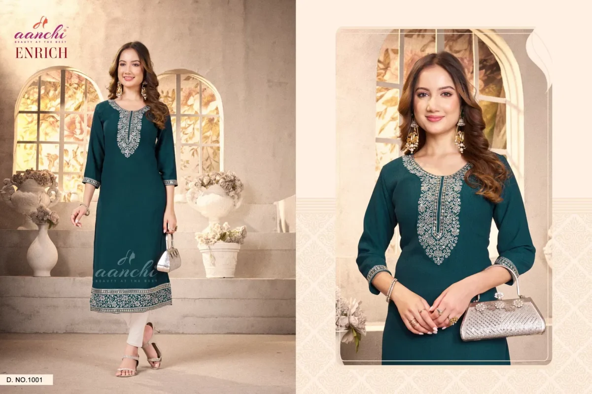 Launching Aanchi Enrich Fancy Embroidered Straight Cut Kurti Collection Wholesale 2026