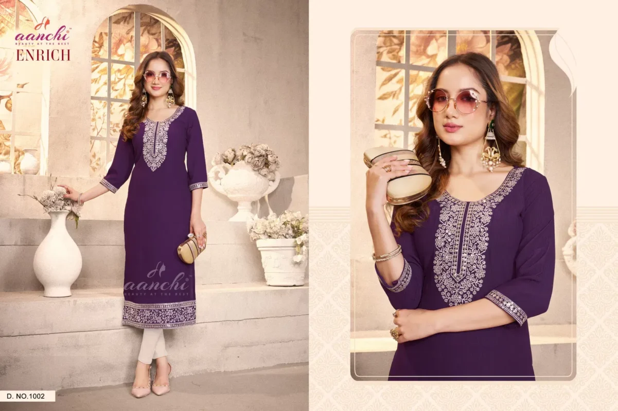 Launching Aanchi Enrich Fancy Embroidered Straight Cut Kurti Collection Wholesale 2026