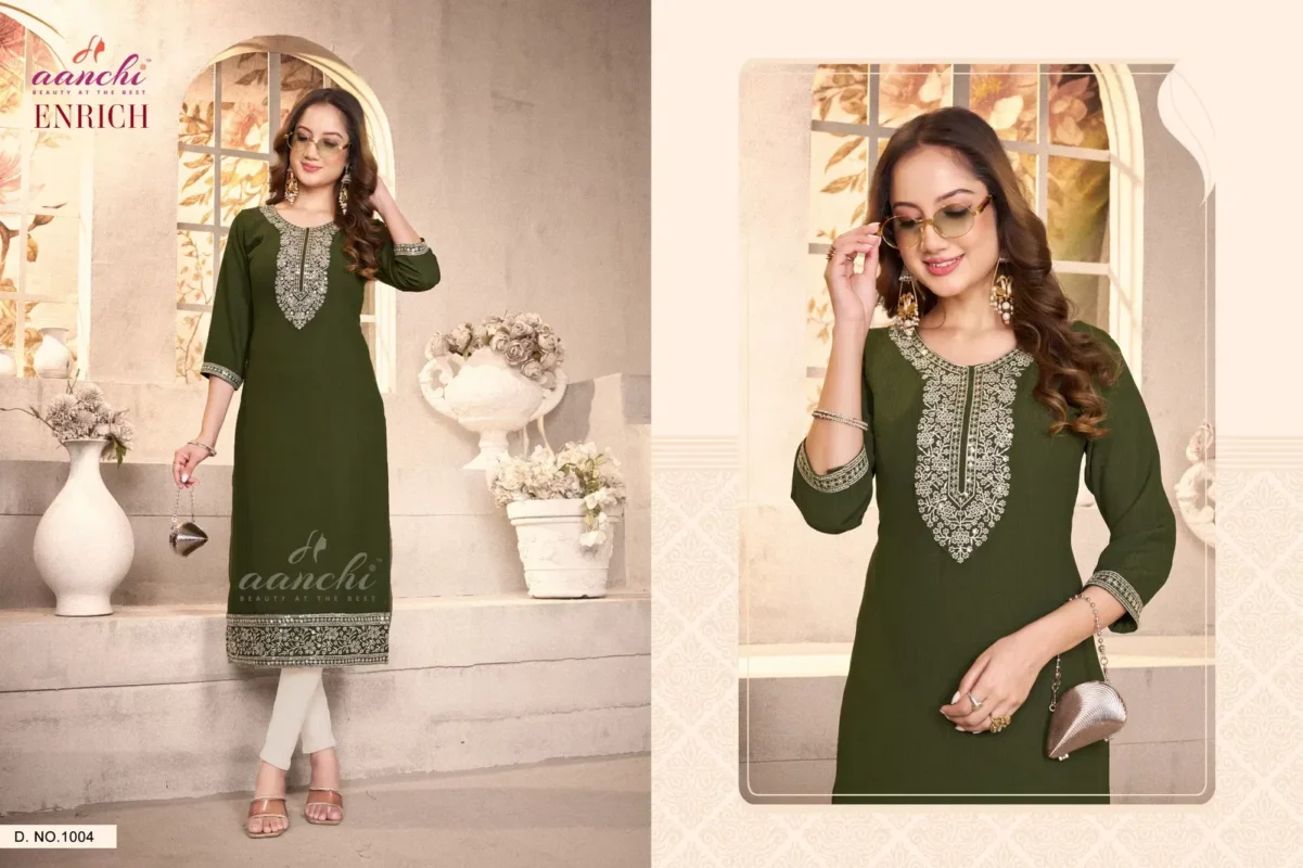 Launching Aanchi Enrich Fancy Embroidered Straight Cut Kurti Collection Wholesale 2026
