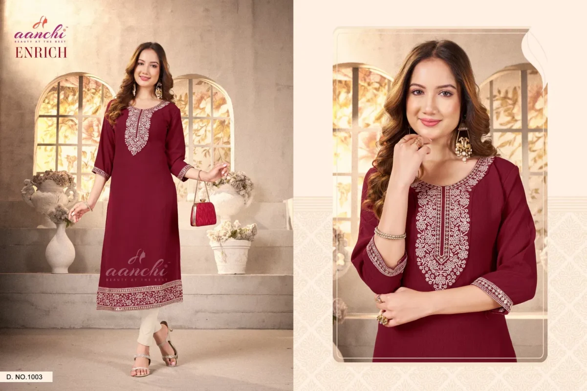 Launching Aanchi Enrich Fancy Embroidered Straight Cut Kurti Collection Wholesale 2026