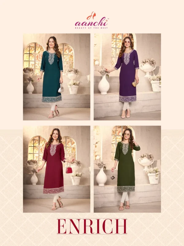 Launching Aanchi Enrich Fancy Embroidered Straight Cut Kurti Collection Wholesale 2026